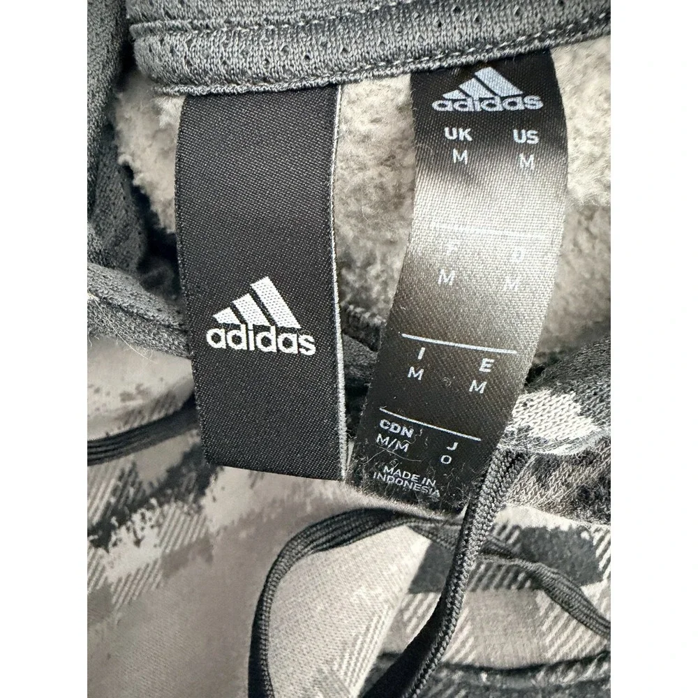Adidas Mens Camo Plaid Hoodie Grey Black Fleece Pullover Medium